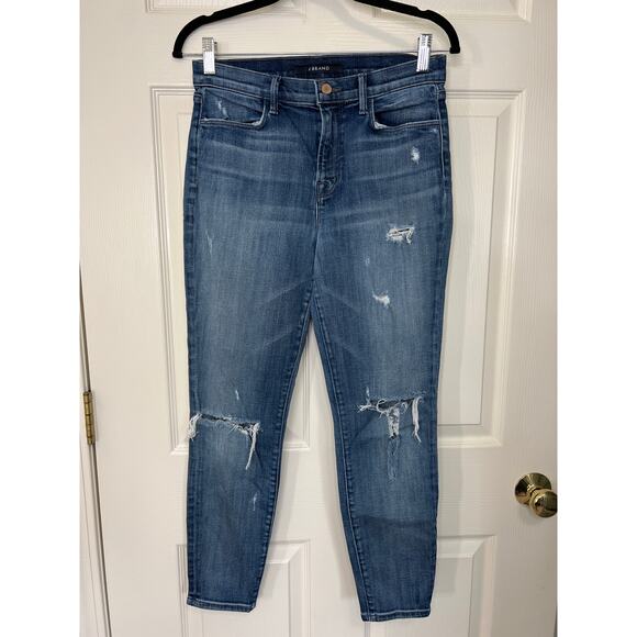 J Brand Denim Alana Skinny Leg Ankle Length in Rendition Wash Destructed Jean 29 - Picture 1 of 10